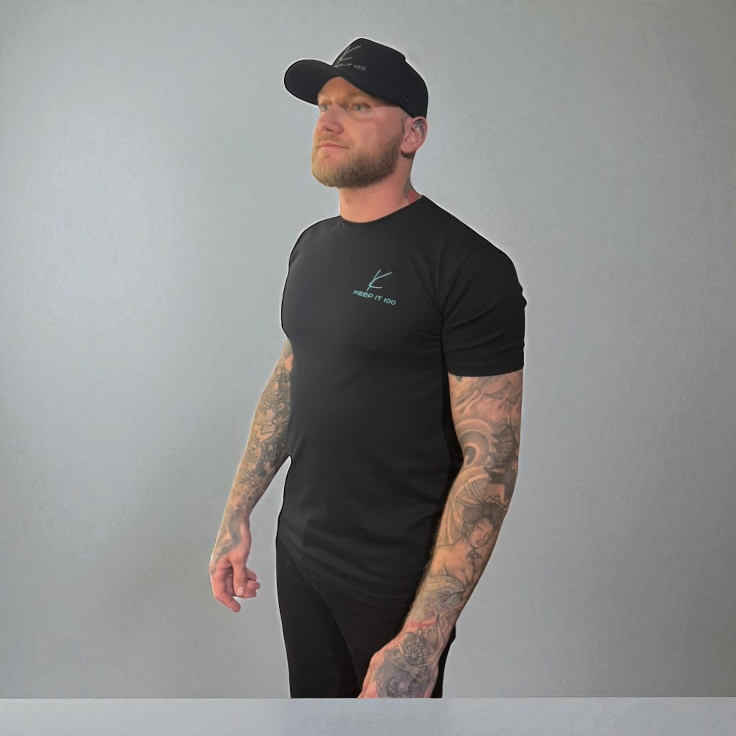 Keep it 100 classic fitted tee black x  tiffany blue